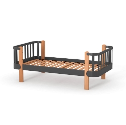 Paturi pentru copii din lemn masiv de fag și PAL, dimensiuni 160x80 cm, model Maia, finisaj antracit-natur